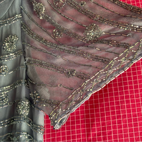 90s Montage by Mon Cheri Formal Evening Beaded Maxi Dress Size US10 in Icy Blue - Picture 7 of 12